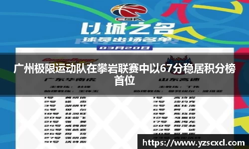 广州极限运动队在攀岩联赛中以67分稳居积分榜首位